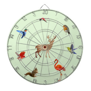 Colourful Birds, Deer & Squirrel on Light Green Dartboard