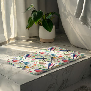 Colourful Birds Flowers Pattern Bath Mat