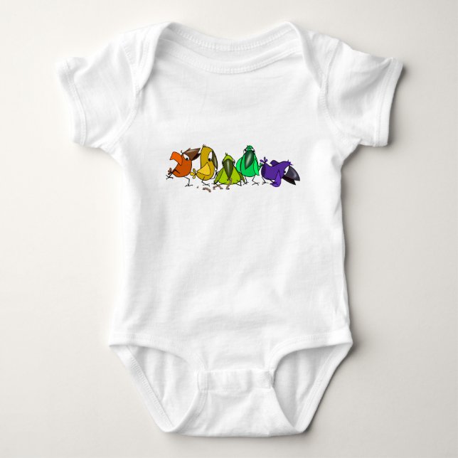 Colourful Birds Funny Baby Bodysuit (Front)
