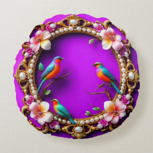 🌸 Colourful Birds Gift For Elegant Home 🐦 Round Cushion