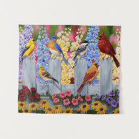 Colourful Birds in Flower Garden