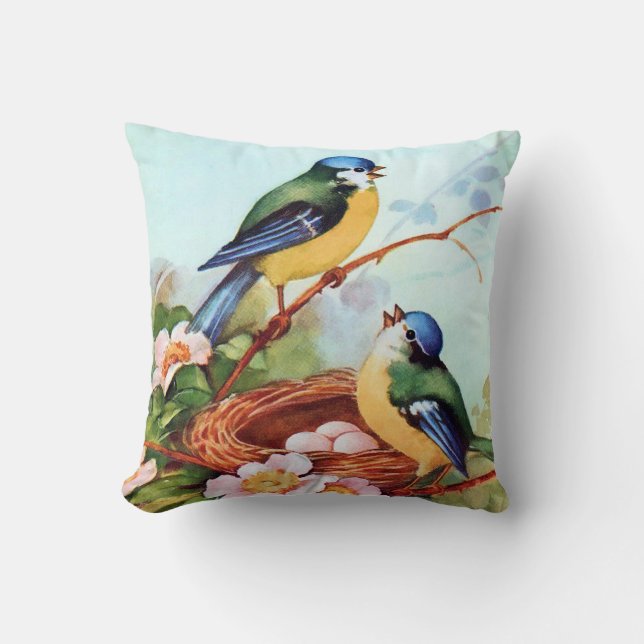 Colourful Birds in Springtime Cushion (Front)