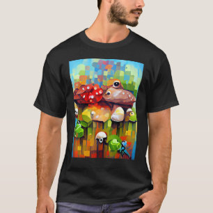 Colourful Birds Meet The Fish Happy Vintage Paint T-Shirt