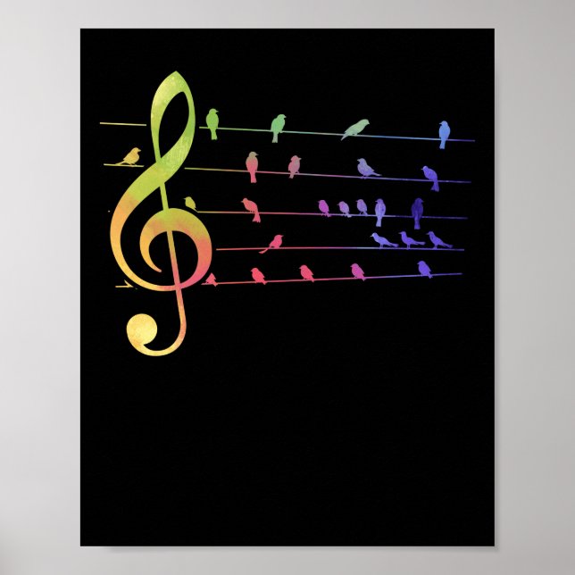 Colourful Birds Musical Notes Music Teacher Poster (Front)