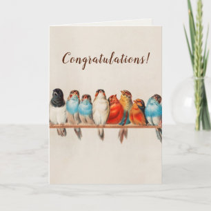 Colourful Birds on a Branch Congratulations Card