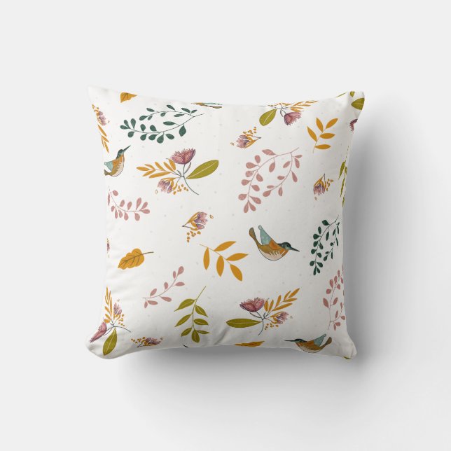 Colourful birds on a floral background cushion (Front)