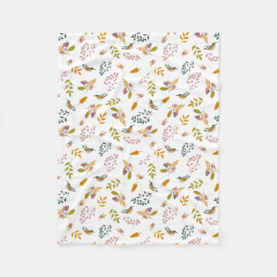 Colourful birds on a floral background fleece blanket