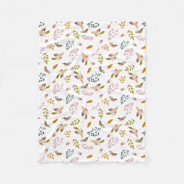 Colourful birds on a floral background fleece blanket (Front)