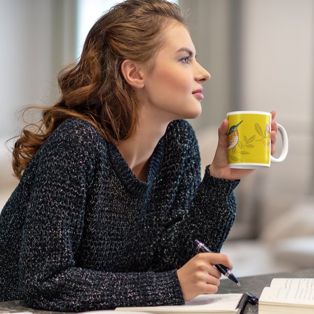 Colourful birds on a floral Environment  Two-Tone Coffee Mug (Creator Uploaded)