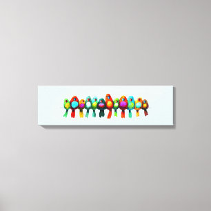 Colourful birds on a wire canvas print
