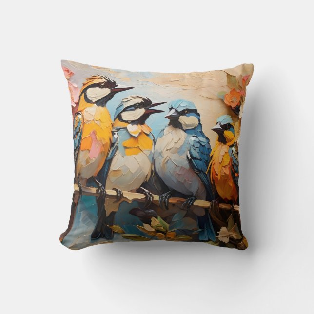 Colourful Birds Painting Cushion (Front)