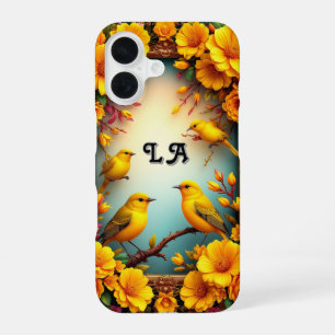 Colourful Birds Perched Among Vibrant Flowers iPhone 16 Case