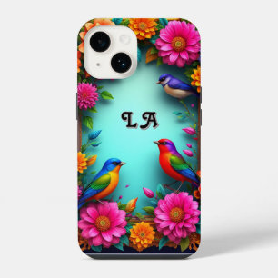Colourful Birds Perched Among Vibrant Flowers iPhone 14 Case