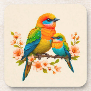 Colourful Birds Perched on a Branch Coaster