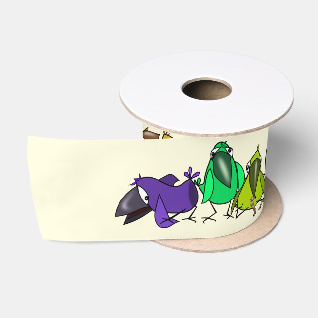 Colourful Birds Ribbon Satin Ribbon (Spool)