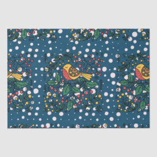 Colourful Birds With Blue Vintage Floral Pattern Tissue Paper