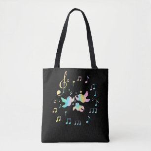 Colourful Birds Women Girls Cute Musical Notes Tote Bag