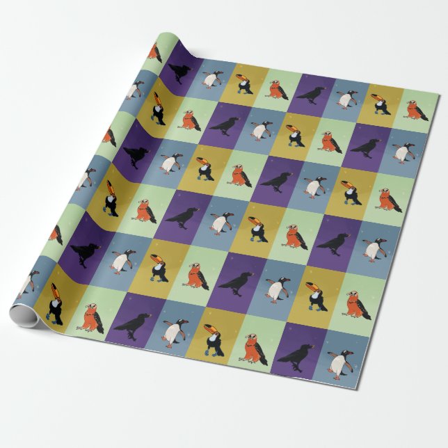 Colourful Birds Wrapping Paper (Unrolled)