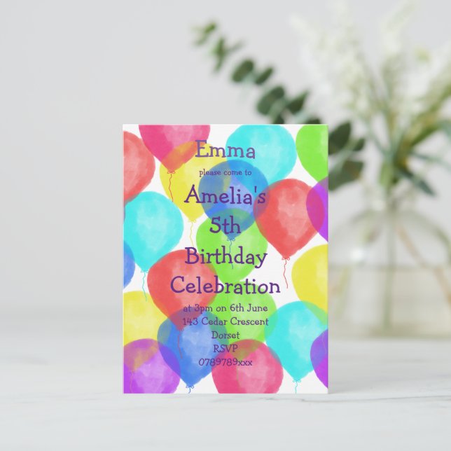 Colourful Birthday Balloon Party Invitation (Standing Front)