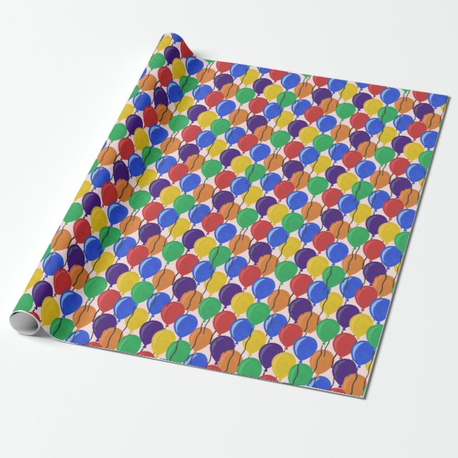 Colourful Birthday Balloon Wrapping Paper (Unrolled)