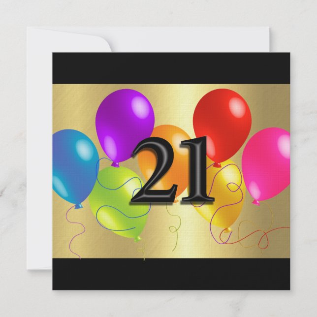 Colourful Birthday Balloons 21 Invitation (Front)