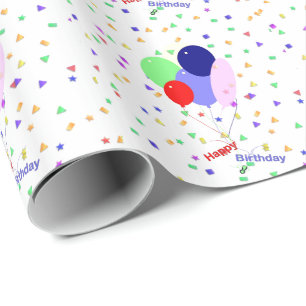 Colourful Birthday Balloons and Confetti Wrapping Paper