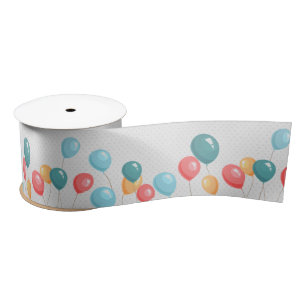 Colourful Birthday Balloons and Dots Satin Ribbon