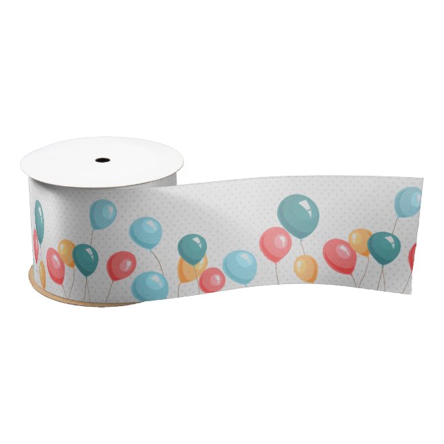 Colourful Birthday Balloons and Dots Satin Ribbon (Spool)