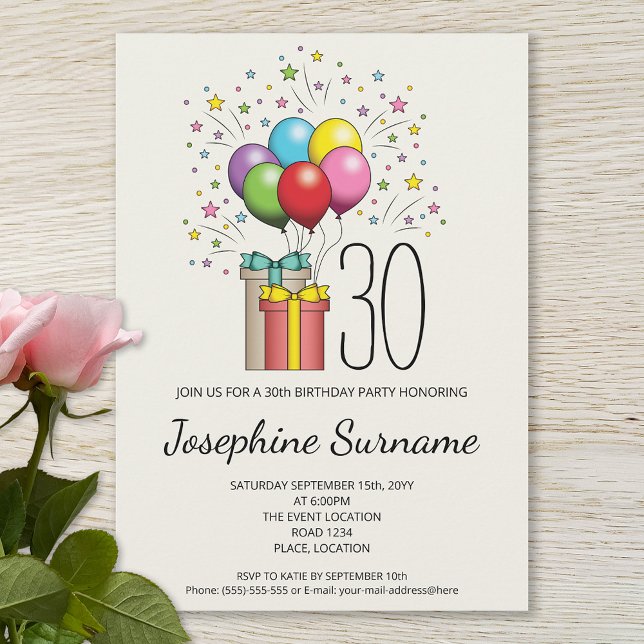 Colourful Birthday Balloons And Presents With Age Invitation (Creator Uploaded)