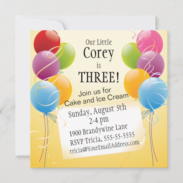 Colourful Birthday Balloons Children's Party Invitation (Front)