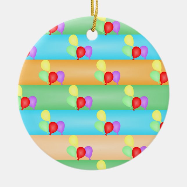 Colourful Birthday Balloons Pattern Ceramic Tree Decoration (Front)