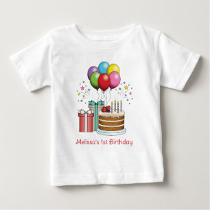 Colourful Birthday Balloons With Cake And Presents Baby T-Shirt