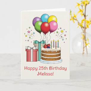 Colourful Birthday Balloons With Cake And Presents Card