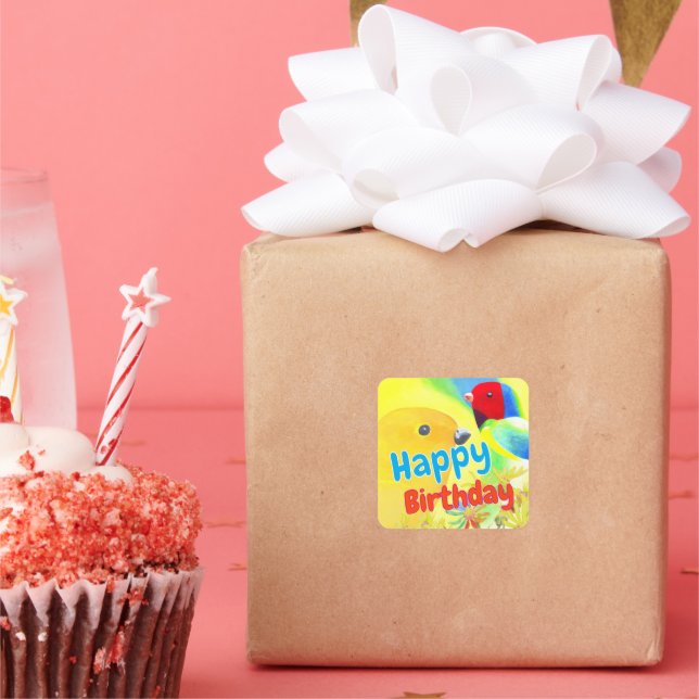 Colourful Birthday Birds  Square Sticker (Party)