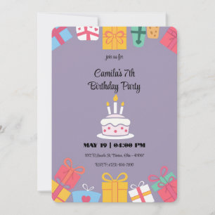 Colourful Birthday Cake and Presents Invitation