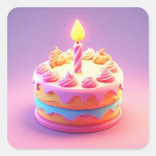 🎂 Colourful Birthday Cake Gift For Party Lover 🎉 Square Sticker