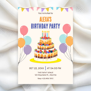 Colourful birthday cake invitation
