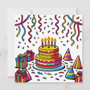 Colourful Birthday Cake Party Celebration Invitation