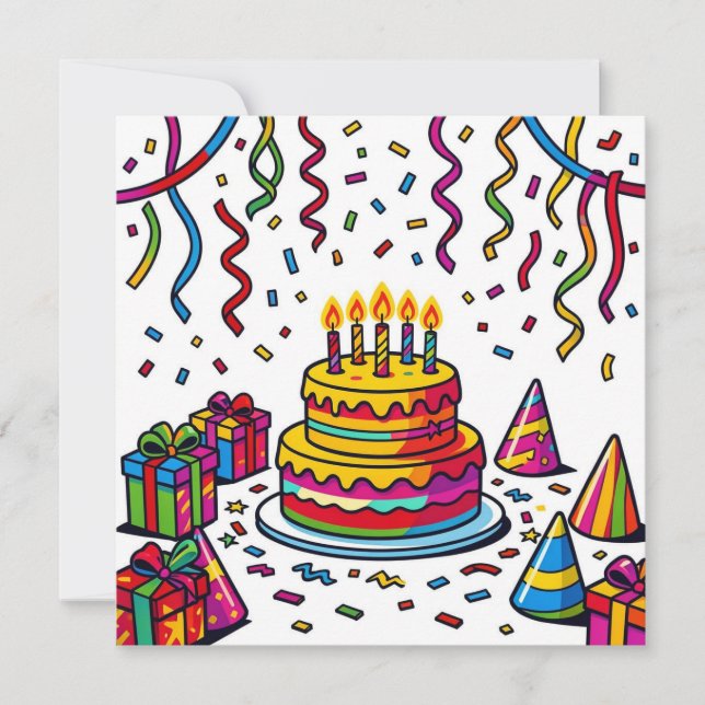 Colourful Birthday Cake Party Celebration Invitation (Front)