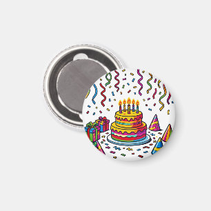Colourful Birthday Cake Party Celebration Magnet