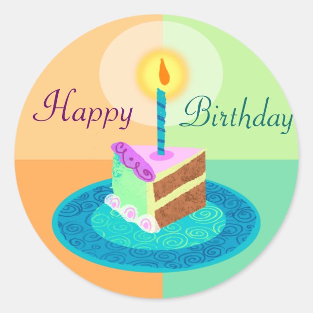 Colourful Birthday Cake Sticker | Round Sticker fo (Front)