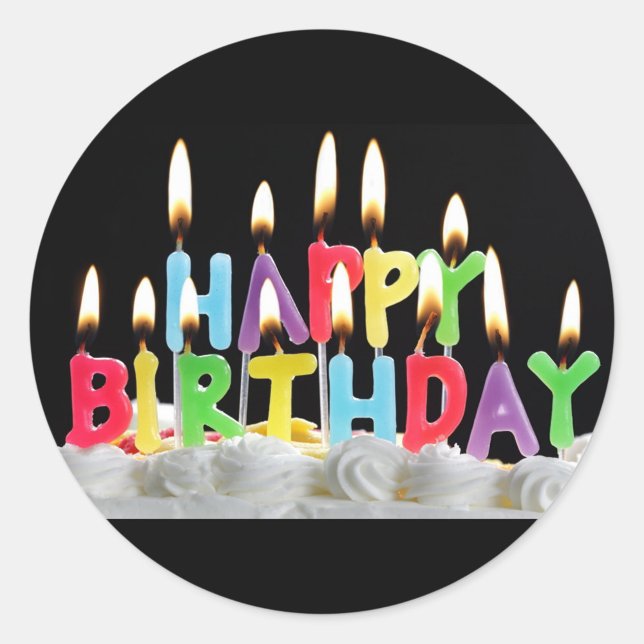 Colourful Birthday Candle Celebration Classic Round Sticker (“A blaze of color for a bright birthday wish.”)