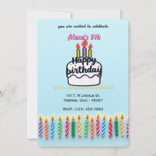 Colourful Birthday Candles Blue Shade Invitation