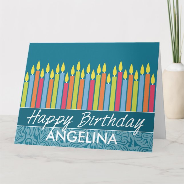 Colourful Birthday Candles with Custom Name Card (Front)