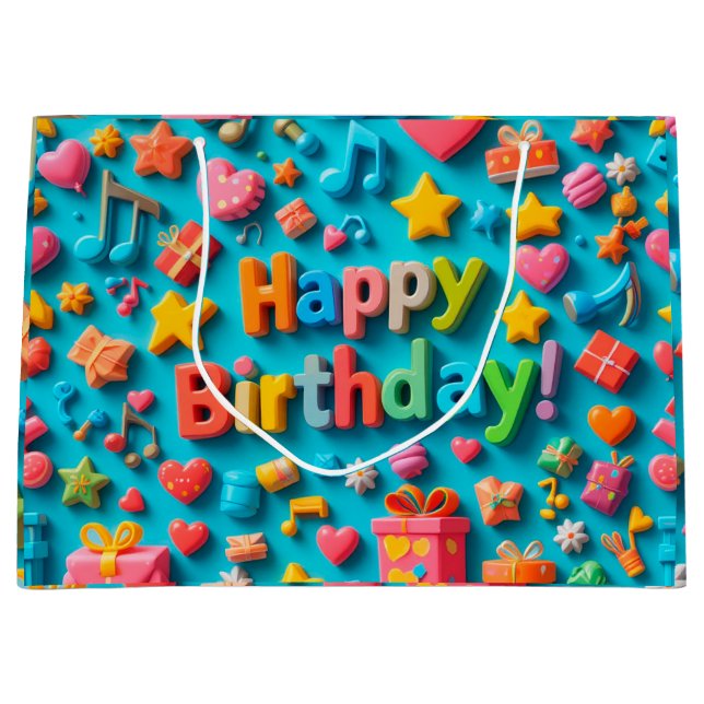 Colourful Birthday Celebration Elements Large Gift Bag (Front)