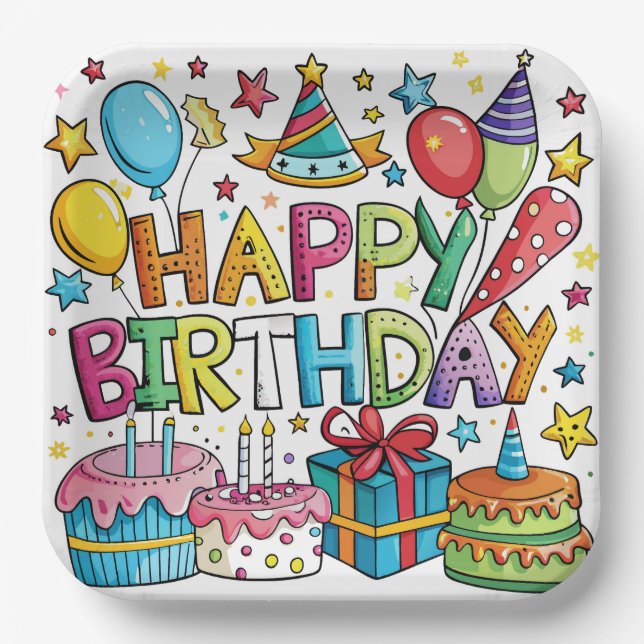 Colourful Birthday Paper Plates (Front)