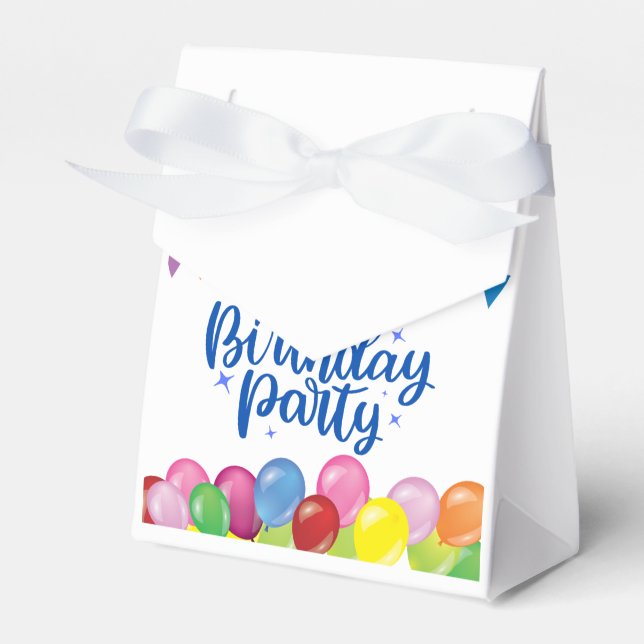 Colourful Birthday Party Banners and Balloons Favour Box (Front Side)