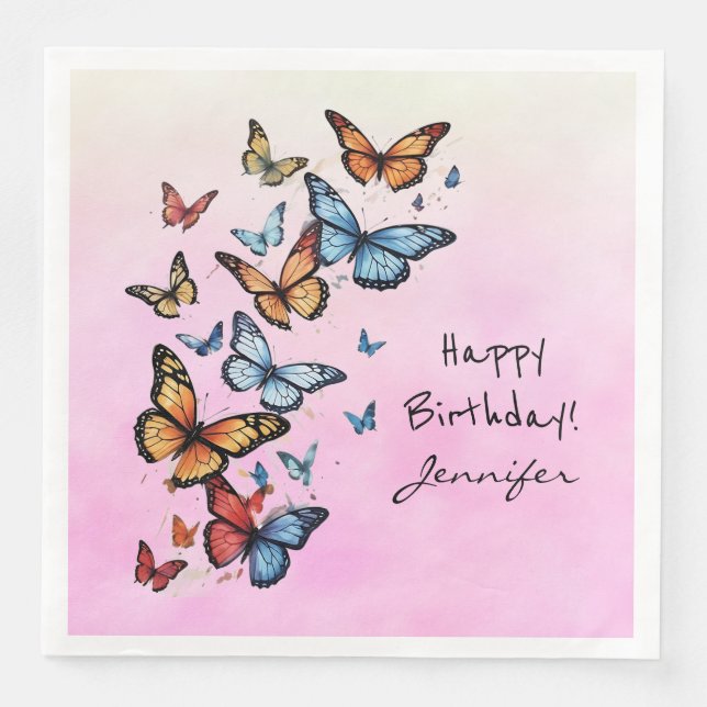 Colourful Birthday Party Butterfly Paper Napkin (Front)