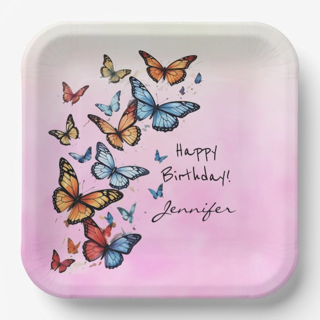 Colourful Birthday Party Butterfly Paper Plate (Front)
