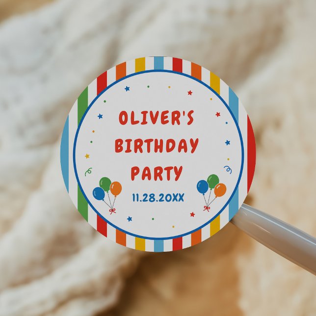 Colourful Birthday Party Classic Round Sticker (Creator Uploaded)